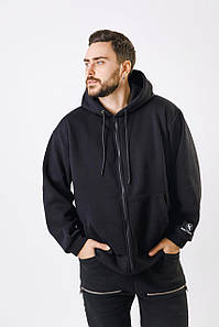 Чорне худі тепле з капюшоном молодіжне повсякденне унісекс-зип худі оверсайз на флісі стильне модне