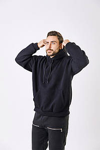 Утеплене оверсайз худі унісекс на флісі чорне осінь-зима повсякденне молодіжне на хлопця чоловіка модне