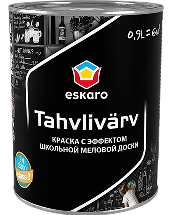 Фарба з ефектом шкільної дошки ESKARO Tahlivarv для писання крейдою глибокоматова чорна, 0,9л, фото 1