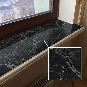 Покриття для підвіконня, м'яке скло з фотодруком Чорний мармур, 1,2 мм (350х1000),