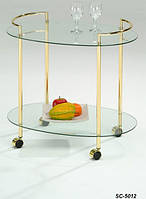 Сервировочный столик SC-5012, овальный стеклянный сервировочный столик на колесиках