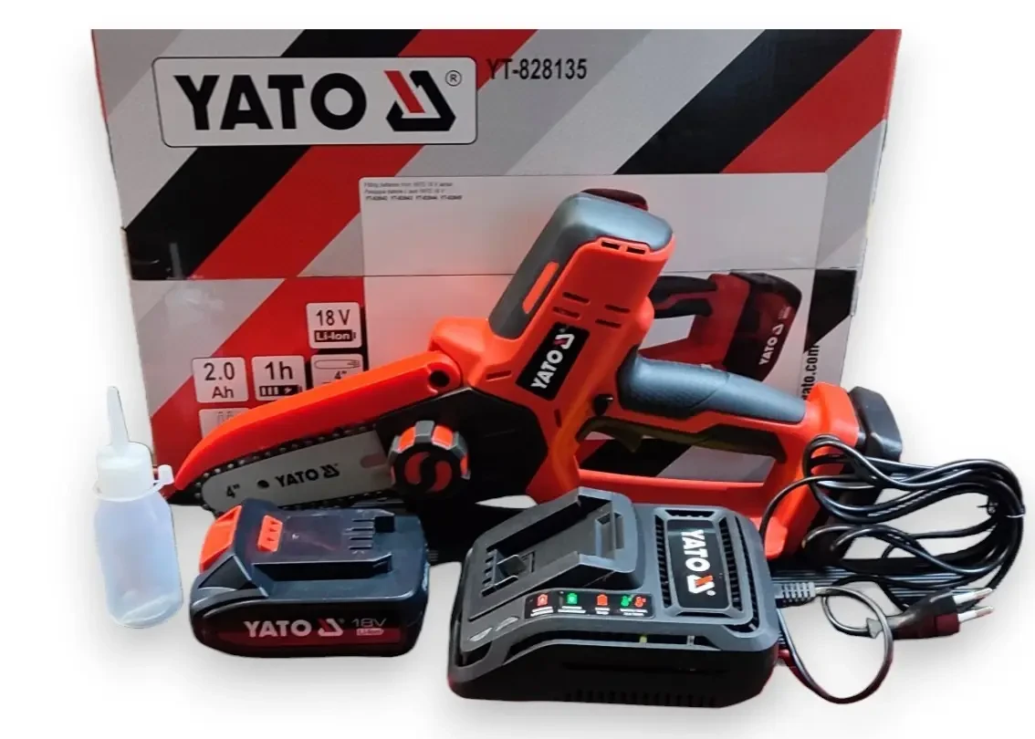 Пила ланцюгова акумуляторна YATO шина 4"/10см З АКБ, фото 1
