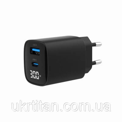 Оригінал! Зарядний пристрій Gembird 1xUSB-A (QC3.0 18W) + 1 Type-C (PD20W) LCD black (TA-UC-PDQC30LCD-BK-01) - Вища Якість!, фото 1