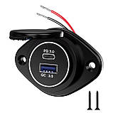 12-24V Накладна USB зарядка QC3.0 + PD Type-C юсб розетка живлення від акумулятора, фото 3