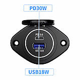 12-24V Накладна USB зарядка QC3.0 + PD Type-C юсб розетка живлення від акумулятора, фото 4