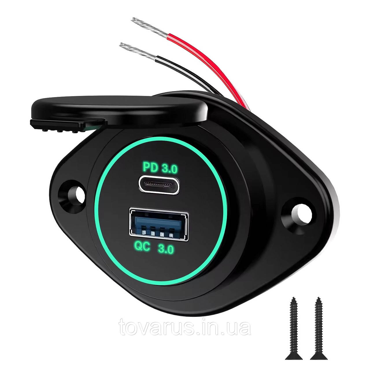 12-24V Накладна USB зарядка QC3.0 + PD Type-C юсб розетка живлення від акумулятора