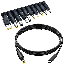 Кабель живлення для ноутбука та роутера + 10 перехідників, 65W, USB Type-C - DC / Зарядний кабель для модему
