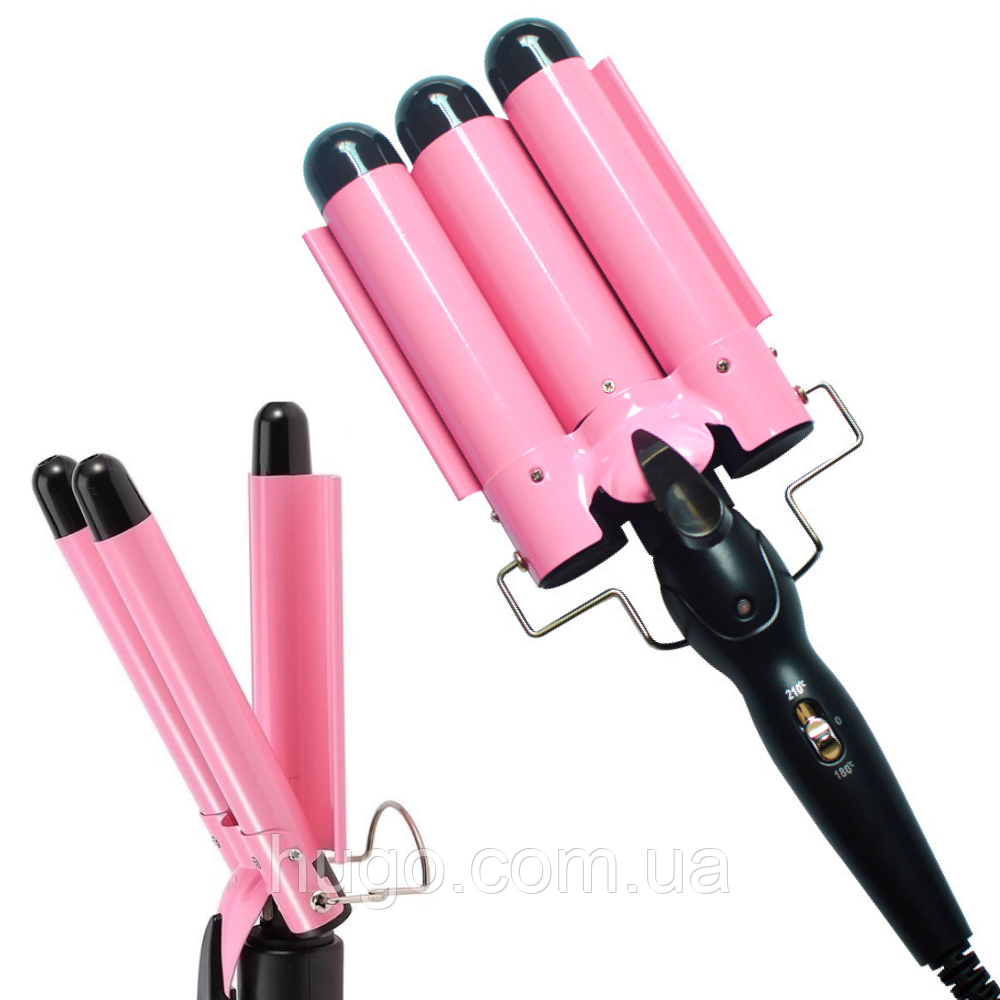Потрійна плойка для волосся 180-210°C, від мережі 220, M-11, Рожевий / Щипці для завивки волосся / Стайлер Хвиля, фото 1