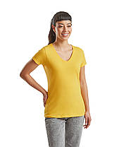 Сонячно Жовта жіноча футболка однотонна з V-подібним вирізом Lady-fit v-neck Fruit of the loom, фото 5
