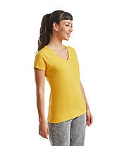 Сонячно Жовта жіноча футболка однотонна з V-подібним вирізом Lady-fit v-neck Fruit of the loom, фото 6