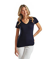 Глибоко Темно-Синя жіноча футболка однотонна з V-подібним вирізом Lady-fit v-neck Fruit of the loom, фото 4