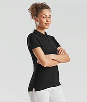 Чорна футболка жіноча поло преміум якість Premium polo lady-fit Fruit of the loom, фото 5