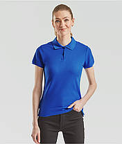 Яскраво-Синя футболка жіноча поло преміум якість Premium polo lady-fit Fruit of the loom, фото 4