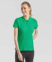 Яскраво-Зелена футболка жіноча поло преміум якість Premium polo lady-fit Fruit of the loom, фото 4