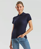Глибоко Темно-Синя футболка жіноча поло преміум якість Premium polo lady-fit Fruit of the loom, фото 4