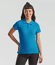 Ультрамаринова футболка жіноча поло преміум якість Premium polo lady-fit Fruit of the loom, фото 4