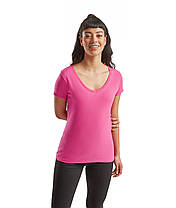 Малинова футболка жіноча з V-подібним вирізом Ladies Iconic 150 V Neck T-Shirt Fruit of the loom, фото 6