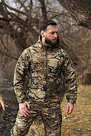 Утеплений осінній тактичний костюм мультикам Soft Shell на флісі комплект куртка з капюшоном і штани