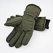 Рукавиці чоловічі водонепроникні на хутрі із сенсорними вставками для керування смартфоном Олива L - XL, фото 3