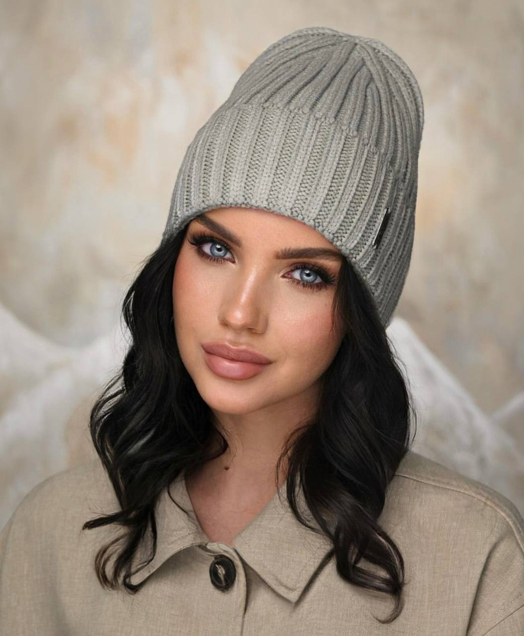 В'язана шапка "Зоряна" колір фісташковий