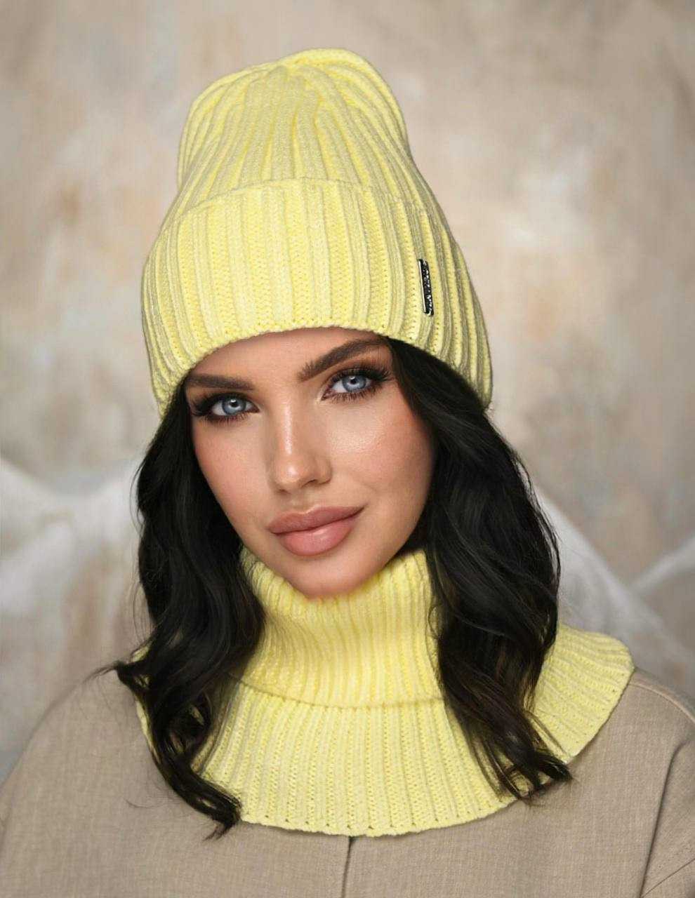 В'язаний комплект- шапка та шарф "Зіряна" колір жовтий