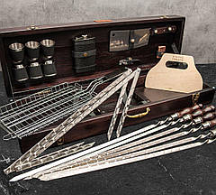 Набір шампурів на подарунок ЛЕОПАРД в дерев'яній коробці