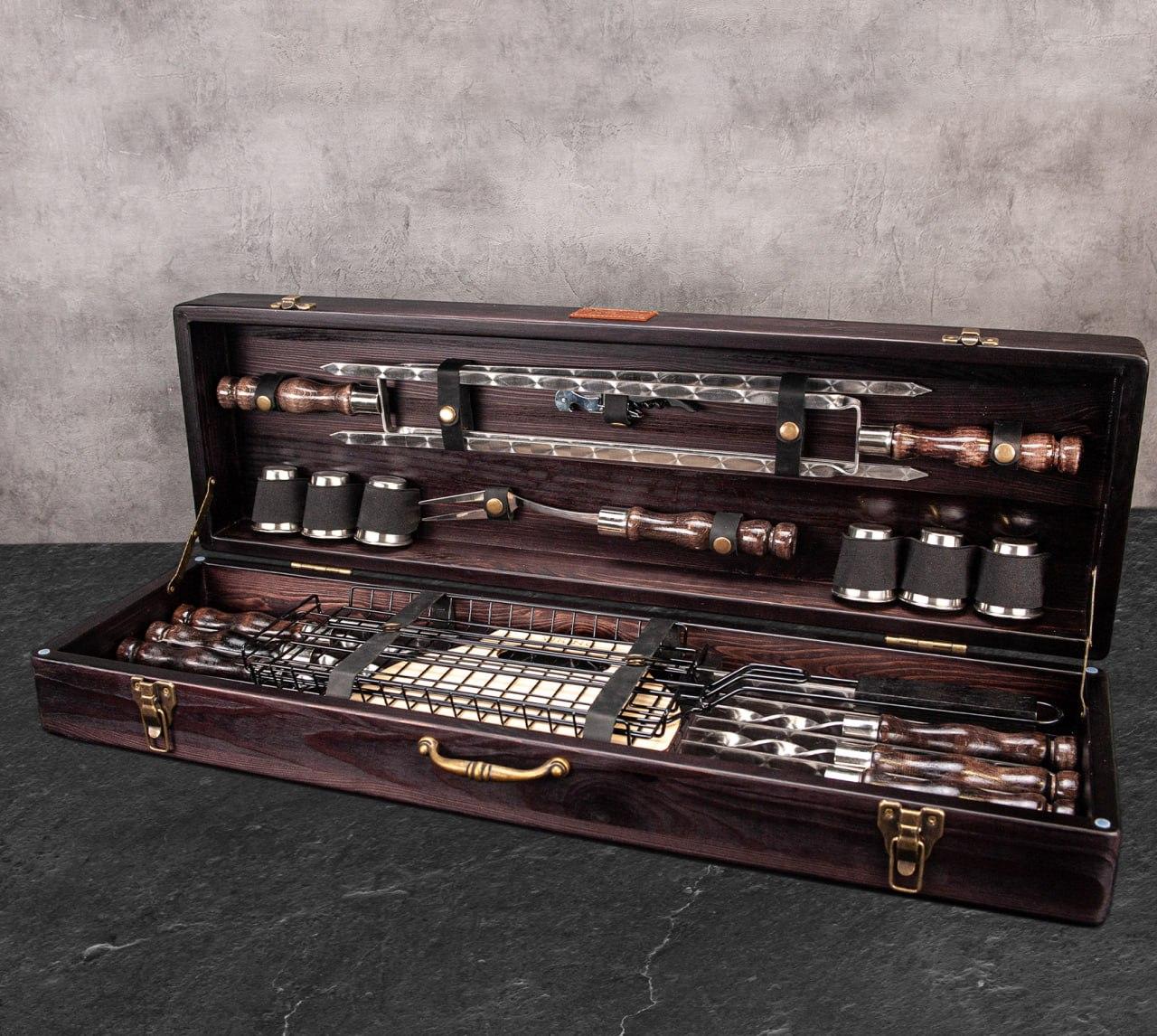 Набір шампурів "Скаді в дерев'яному кейсі подарунок чоловікові, чоловікові, другу, шефу