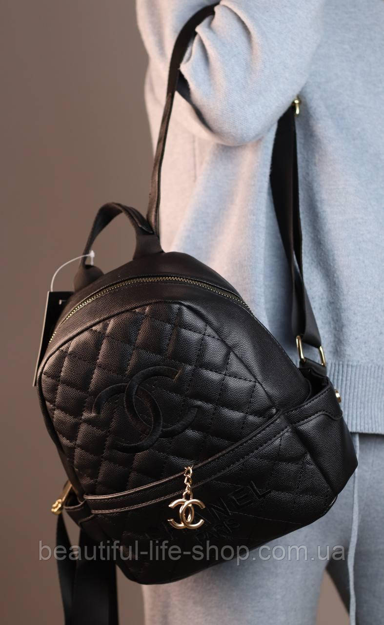 Жіночий шкіряний рюкзак Chanel Чорний міський рюкзак шанель для подорожей та навчання дівчині