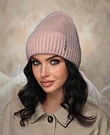 В'язана шапка з ангори "Аліса", колір персик
