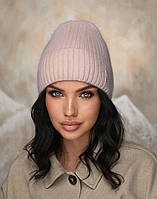 В'язана шапка з ангори "Аліса", колір перлів