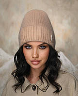 В'язана шапка з ангори "Аліса", колір кемел