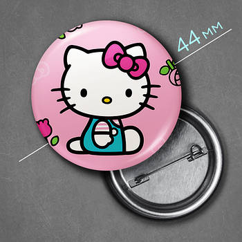 "Кішка Хеллоу Кітті / Hello Kitty" значок круглий на булавці Ø44 мм
