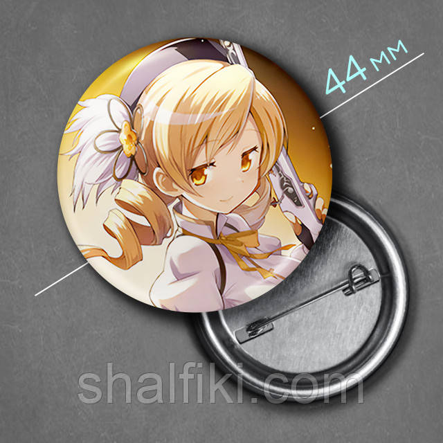 "Мамі Томое (Чарівниця Мадока Магіка)" значок круглий на булавці Ø44 мм, фото 1