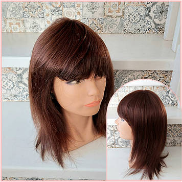 Перука з натурального волосся каскад італійка каштановий мікс ALINA new- P4/33