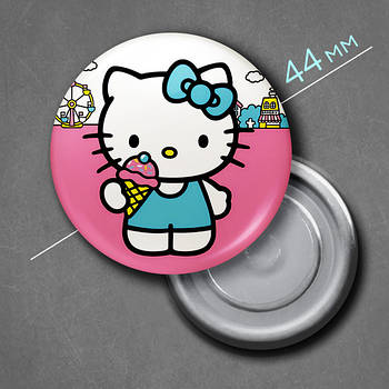 "Кішка Хеллоу Кітті / Hello Kitty" магніт круглий Ø44 мм