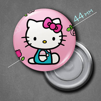 "Кішка Хеллоу Кітті / Hello Kitty" магніт круглий Ø44 мм