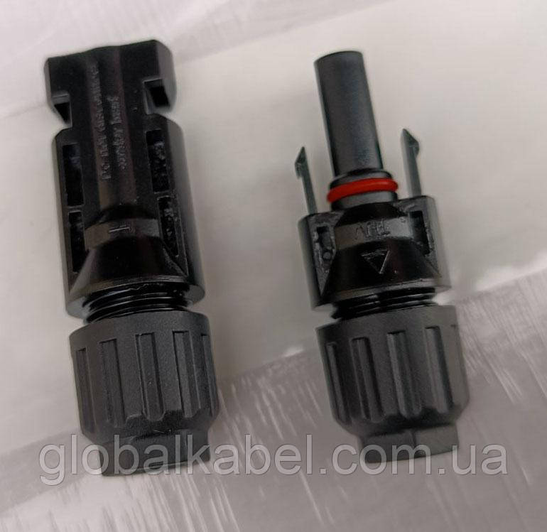 Конектор (кабельний з'єднувач), 6 мм2 для сонячних панелей чорний, комплект штекер + грезездо, фото 1