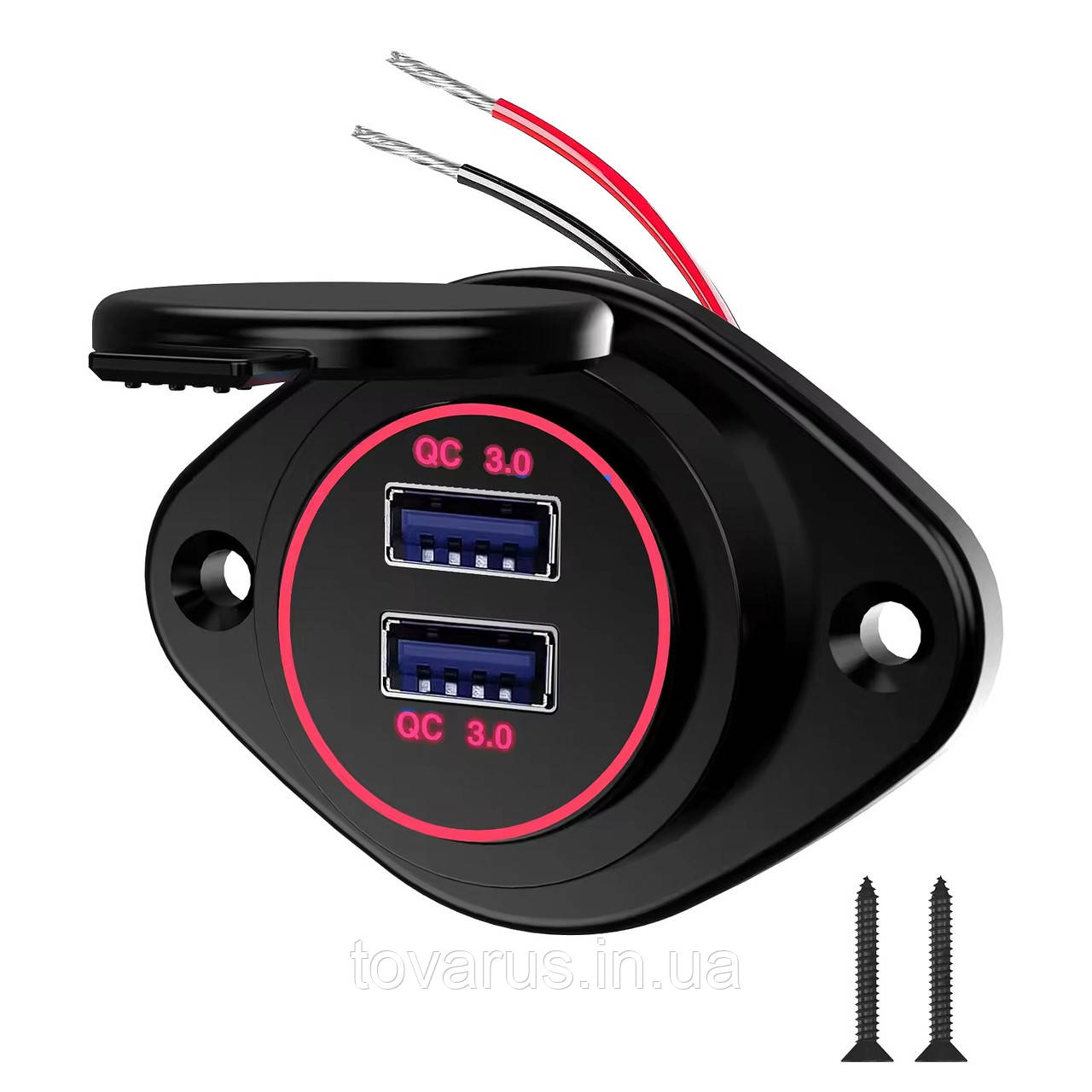 Накладна USB зарядка QC3.0 юсб розетка зарядка від акумулятора 12-24V, фото 1