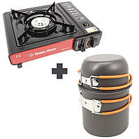 Набір посуду туристичний із портативною газовою плитою KITUA