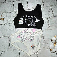 Спідня білизна дитяча Donella Комплект топ і трусики для дівчинки Слоненя Чорно-білий 8-9 років 134-140 р