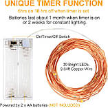 Innotree 6 шт. світлодіодних казкових гірлянд з батарейним живленням з таймером, 10 футів 30 світлодіодів з батарейним живленням, фото 5