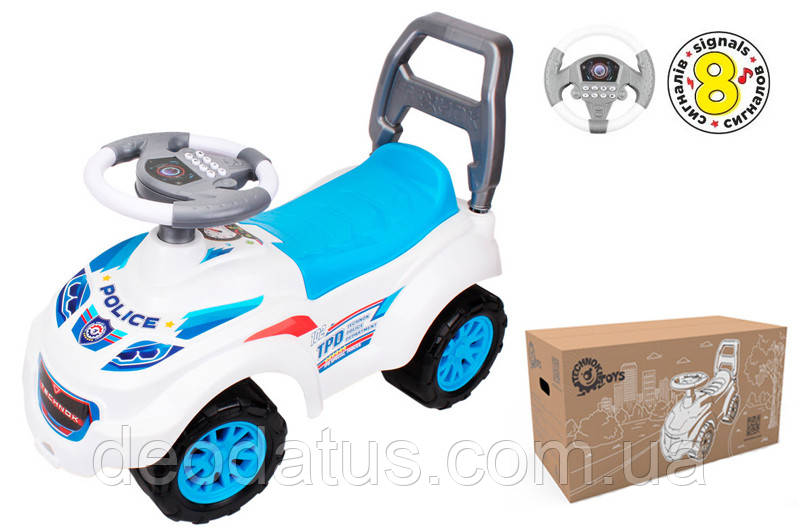 Машинка каталка толокар Технок 7433 Поліція музика спинка сигнал багажник транспорт автомобіль для дітей, фото 1