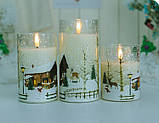 CHIJIRE різдвяні скляні білі мерехтливі без полум'яні свічки з таймером на батарейках набір з 3 справжніх воскових святкових вікон, фото 2