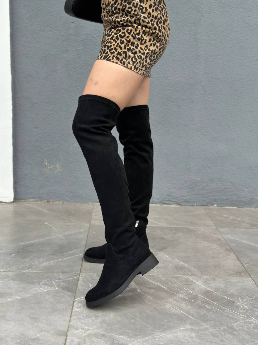 Ботфорти панчохи жіночі велюрові зі вставкою стрейчу чорні демісезонні, фото 1