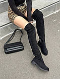 Ботфорти панчохи жіночі велюрові зі вставкою стрейчу чорні демісезонні, фото 5