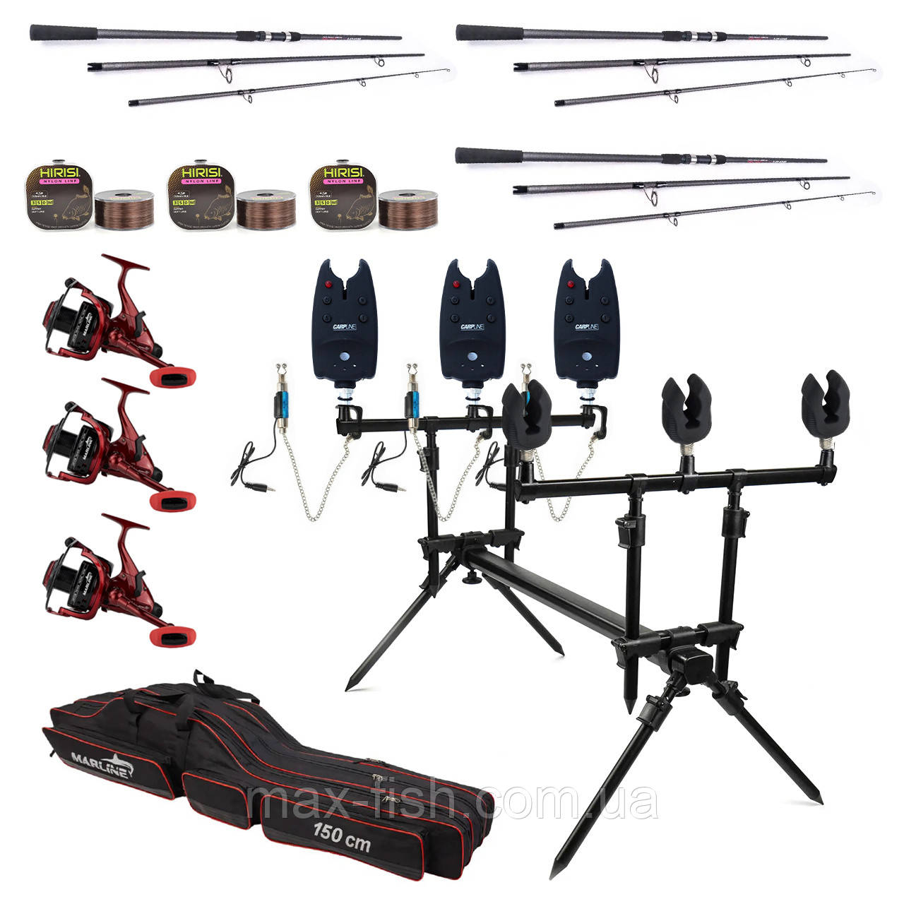 Карповий набір Вудилища Weida Carp 3,30 м + котушки + Род Под на 3 Вудилища + Свінгери + Сигналізатори