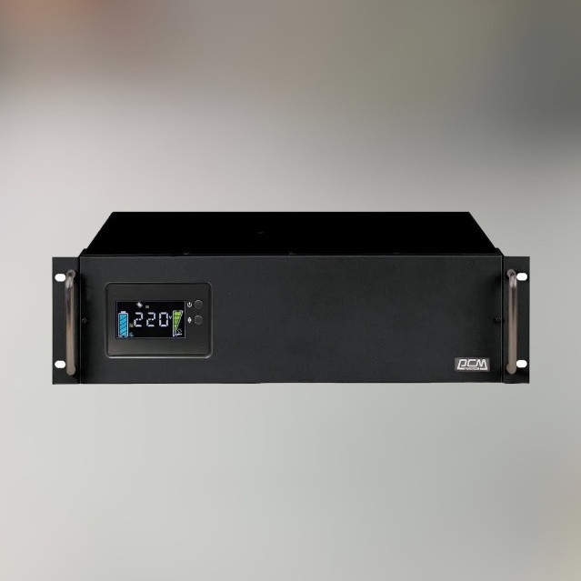 Джерело безперебійного живлення Powercom KIN-2200AP RM LCD (3U), 2200 ВА / 1760 Вт, 8 розеток IEC, RS-232, AVR, ДБЖ