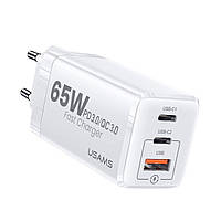 Сітчасте зарядне пристрій Usams US-CC110 T33 65W 3 Ports GaN Mini Fast Charger white