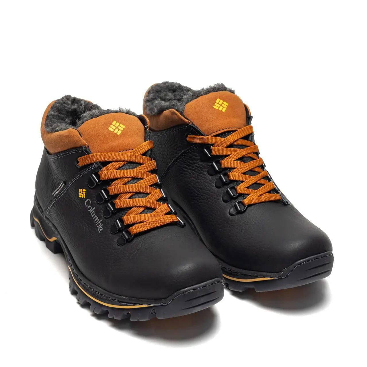 Чоловічі зимові шкіряні черевики Columb!a Black Orange, фото 1