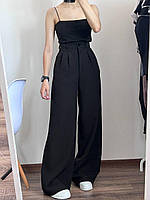 Женские модные нарядные брюки палаццо клёш высокая посадка черный, белый, беж, 42-44 44-46